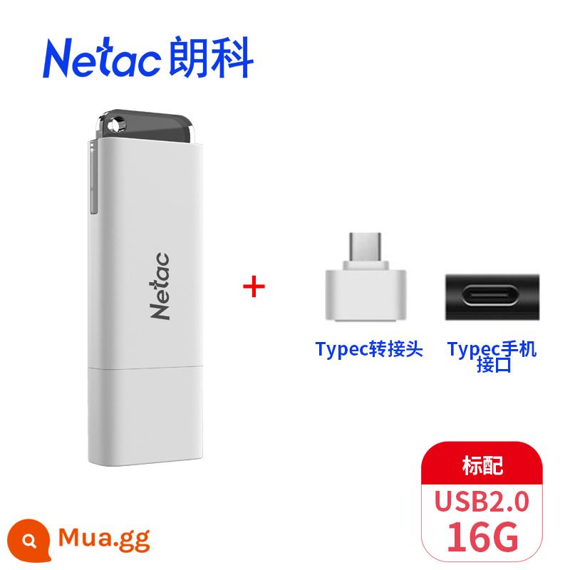 Bộ đĩa U Netac LOGO tùy chỉnh Tốc độ cao 128G3.0 Ổ đĩa flash UUSB được mã hóa có đèn báo Xe điện thoại di động Máy tính - Đĩa U 16G [chuẩn 2.0 + bộ chuyển đổi Typec]