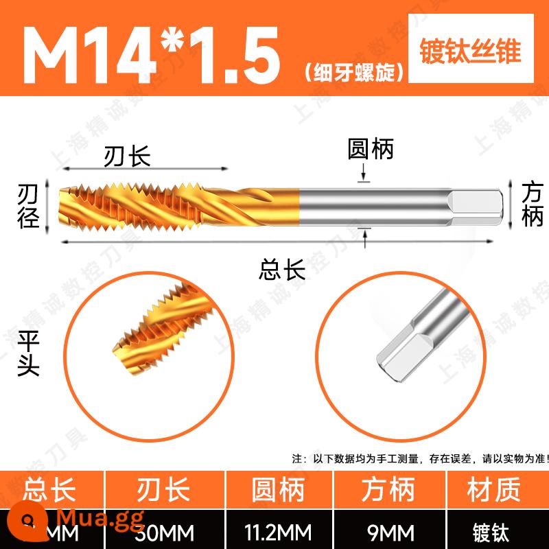 Mũi taro ren mạ titan đầu nhọn xoắn ốc chứa coban bằng thép không gỉ 34M5M6M8M10M12 máy ta rô ren ren nhập khẩu - M14*1.5 (xoắn ốc răng vàng mịn)