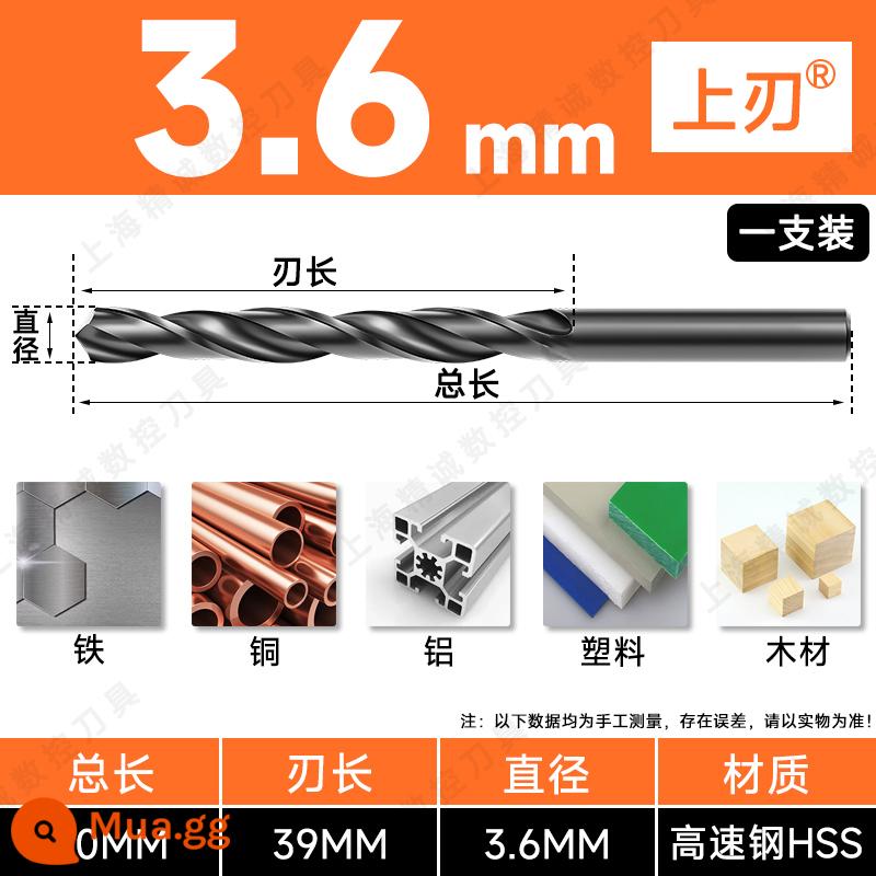 Mũi khoan Shanggong tay cầm thẳng mũi khoan xoắn tốc độ cao mạng máy khoan điện khoan hoa 3.2-4.2-5.2-6.8-10.5mm - 3,6mm