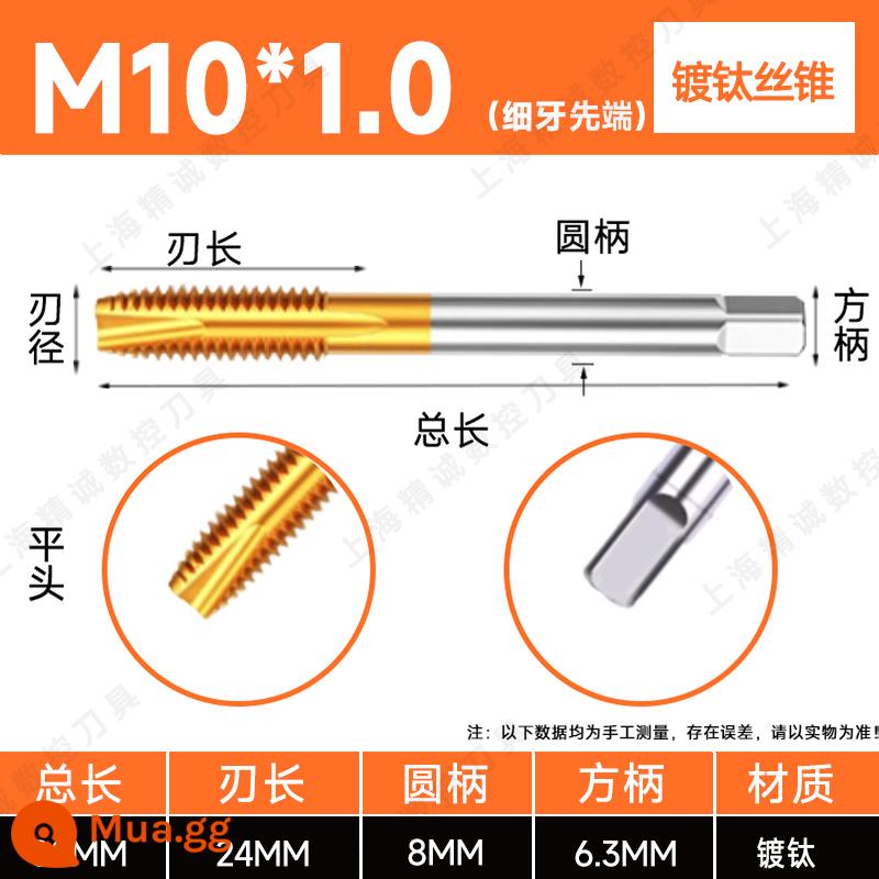 Mũi taro ren mạ titan đầu nhọn xoắn ốc chứa coban bằng thép không gỉ 34M5M6M8M10M12 máy ta rô ren ren nhập khẩu - M10*1.0 (đầu răng vàng mịn)