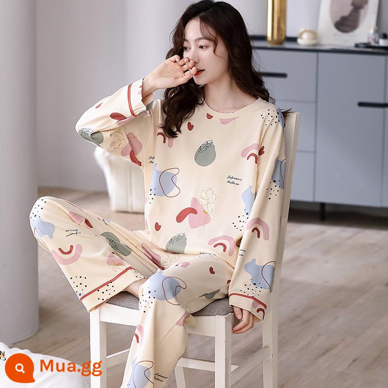 Bộ đồ ngủ Nanjiren nữ mùa xuân và mùa thu cotton nguyên chất dài tay mùa xuân mới 2023 phần mỏng dễ thương bộ quần áo mặc ở nhà phù hợp với QG - Q6630