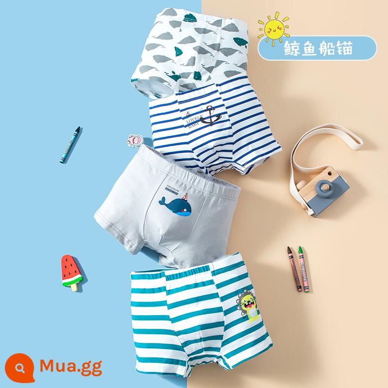 Nanjiren Quần Lót Trẻ Em Bé Trai Cotton Nguyên Chất Bé Trai Cotton Trung Và Lớn Quần Lót Boxer Trẻ Em 100%FH - Mỏ Neo-TC Cá Voi