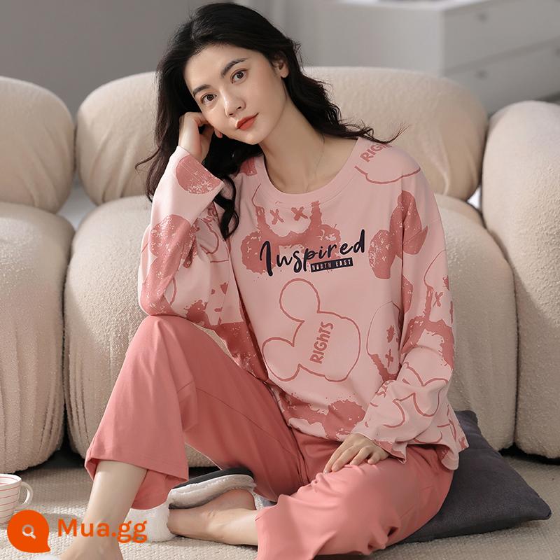 Bộ đồ ngủ Nanjiren nữ mùa xuân và mùa thu cotton nguyên chất dài tay mùa xuân mới 2023 phần mỏng dễ thương bộ quần áo mặc ở nhà phù hợp với QG - QZ7212