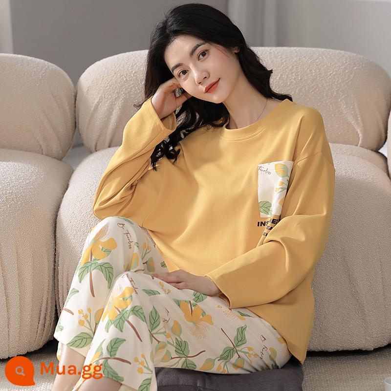 Bộ đồ ngủ Nanjiren nữ mùa xuân và mùa thu cotton nguyên chất dài tay mùa xuân mới 2023 phần mỏng dễ thương bộ quần áo mặc ở nhà phù hợp với QG - QZ7202