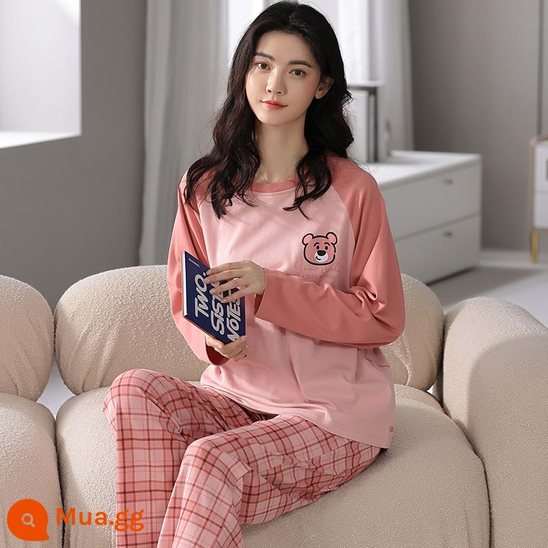 Bộ đồ ngủ Nanjiren nữ mùa xuân và mùa thu cotton nguyên chất dài tay mùa xuân mới 2023 phần mỏng dễ thương bộ quần áo mặc ở nhà phù hợp với QG - QZ7207