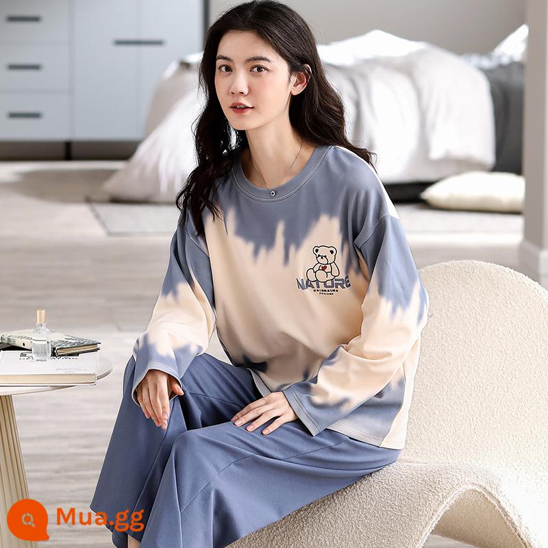 Bộ đồ ngủ Nanjiren nữ mùa xuân và mùa thu cotton nguyên chất dài tay mùa xuân mới 2023 phần mỏng dễ thương bộ quần áo mặc ở nhà phù hợp với QG - Q6690