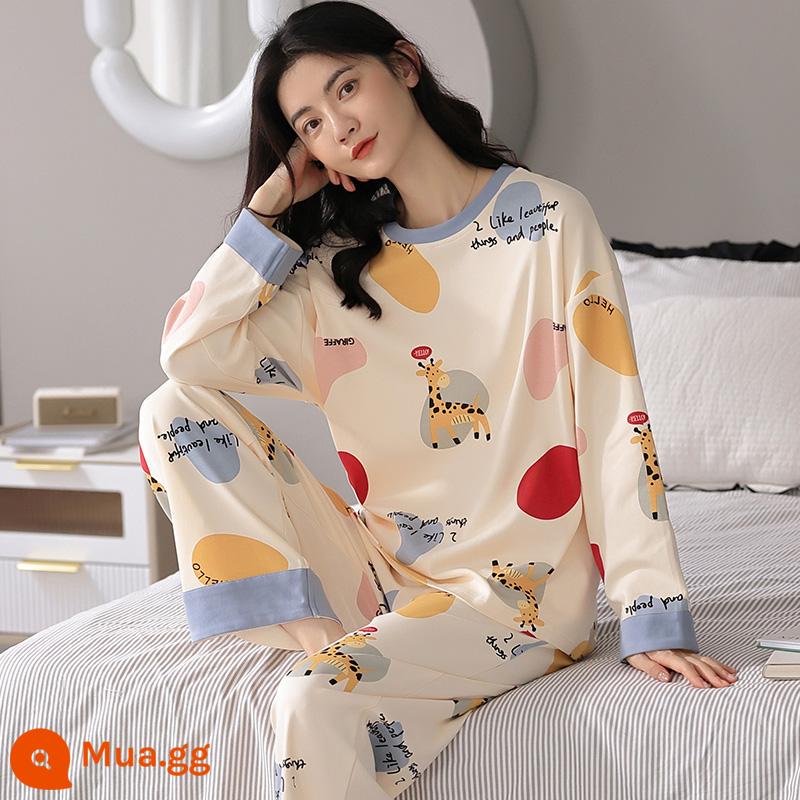 Bộ đồ ngủ Nanjiren nữ mùa xuân và mùa thu cotton nguyên chất dài tay mùa xuân mới 2023 phần mỏng dễ thương bộ quần áo mặc ở nhà phù hợp với QG - QZ7208