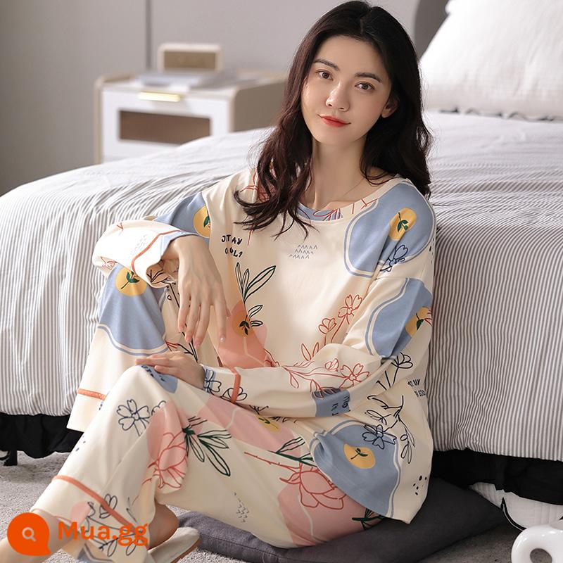 Bộ đồ ngủ Nanjiren nữ mùa xuân và mùa thu cotton nguyên chất dài tay mùa xuân mới 2023 phần mỏng dễ thương bộ quần áo mặc ở nhà phù hợp với QG - QZ7220