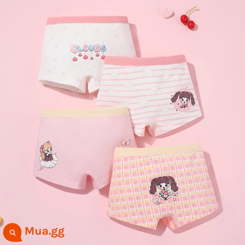 Quần lót trẻ em Nanjiren bé gái cotton tinh khiết boxer cotton cho bé vừa và lớn quần đùi trẻ em bé gái 100% vuông FH - Cô Gái Mây (4 múi)