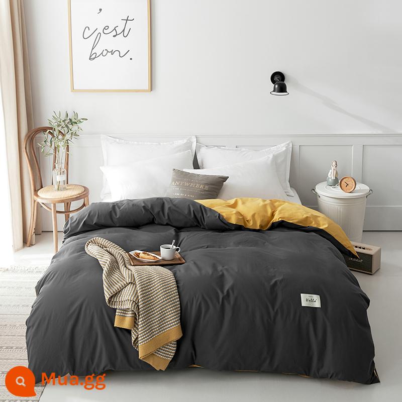 Nanjiren vỏ chăn đơn mảnh ký túc xá sinh viên đơn cotton nguyên chất vỏ chăn 150x200 ga trải giường cotton XM - Màu xám đậm + màu vàng sáng