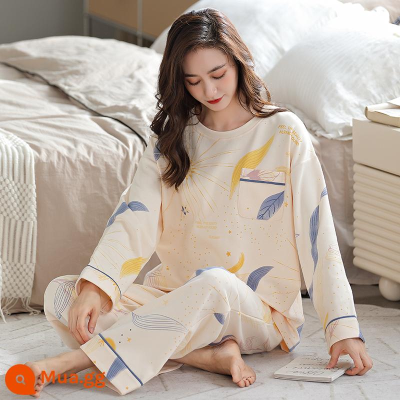 Bộ đồ ngủ Nanjiren nữ mùa xuân và mùa thu cotton nguyên chất dài tay mùa xuân mới 2023 phần mỏng dễ thương bộ quần áo mặc ở nhà phù hợp với QG - QZ7230