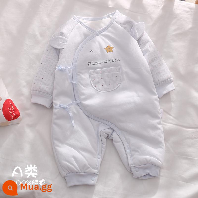 Bé sơ sinh quần áo mùa thu đông áo liền quần cotton nguyên chất một lớp chần bông ấm áp cho bé sơ sinh mùa đông áo khoác cotton nhà sư quần áo - Màu xanh năm sao nghịch ngợm, một cỡ quá nhỏ