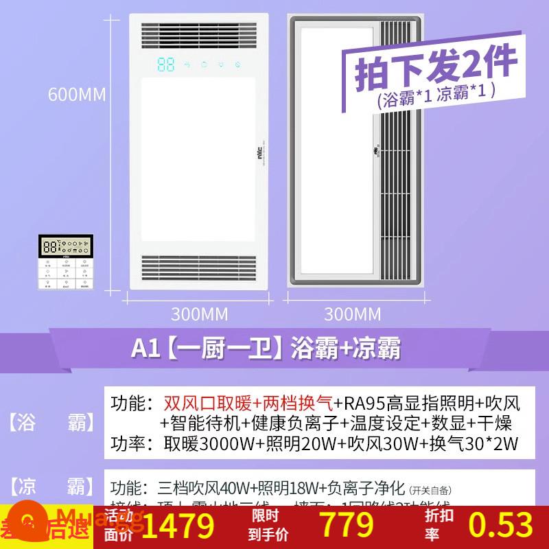 NVC chiếu sáng tắm nóng tích hợp trần nhúng nóng bột phòng đôi cửa thoát khí sưởi ấm máy thổi phòng tắm nóng - A5 [Một bếp và một phòng tắm] Máy sưởi tắm khô + Máy sưởi làm mát