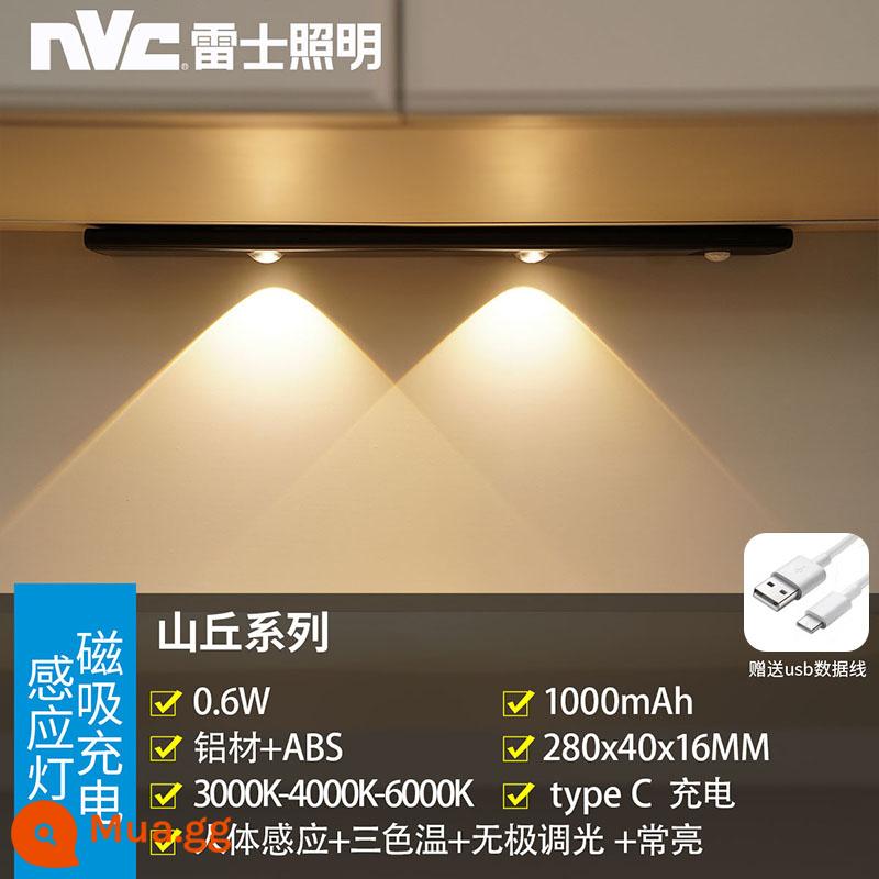 Đèn led chiếu sáng NVC đèn cảm biến cơ thể người với tủ quần áo không dây có thể sạc lại tổng thể tủ đèn mắt mèo tủ rượu thanh ánh sáng sóng - [Hill] 28cm - đèn ba màu - pin 1000 mAh - điều chỉnh độ sáng vô cấp - cảm ứng cơ thể con người - nâng cấp nhạy cảm màu đen cao cấp