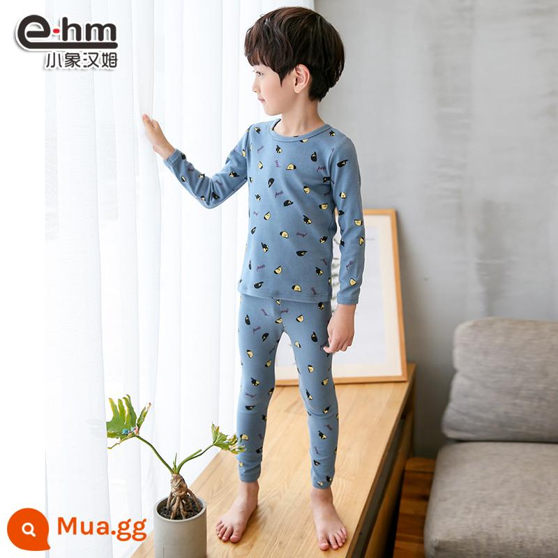 [Miễn phí vận chuyển một mảnh] Quần áo trẻ em Little Elephant Ham cho bé trai mùa thu và mùa đông bộ đồ ngủ cho trẻ em trung niên trở lên, quần áo mùa thu và quần vệ sinh cho trẻ em - Mũ xanh JJF008