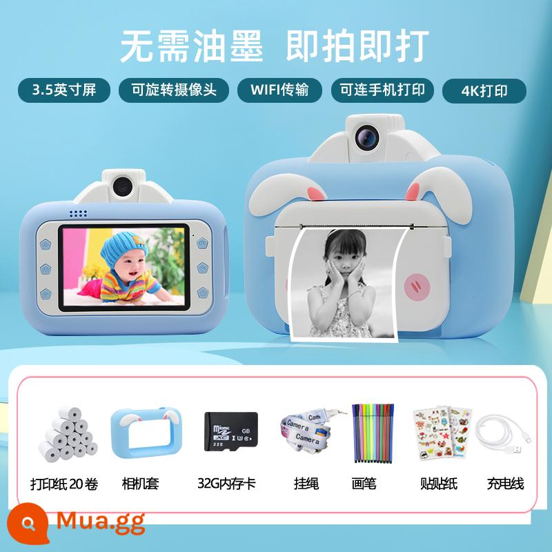 Đồ chơi máy ảnh trẻ em có thể chụp ảnh và in ảnh Polaroid mini kỹ thuật số độ nét cao quà tặng cho các bé gái - Model wifi xanh 32G+hộp đựng camera+20 cuộn giấy vệ sinh [màn hình 3,5 inch]