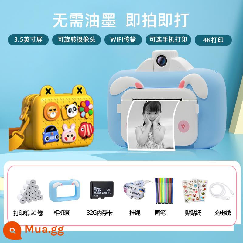 Đồ chơi máy ảnh trẻ em có thể chụp ảnh và in ảnh Polaroid mini kỹ thuật số độ nét cao quà tặng cho các bé gái - Model wifi xanh 32G+hộp đựng máy ảnh+túi đeo vai+20 cuộn giấy vệ sinh [màn hình 3,5 inch]