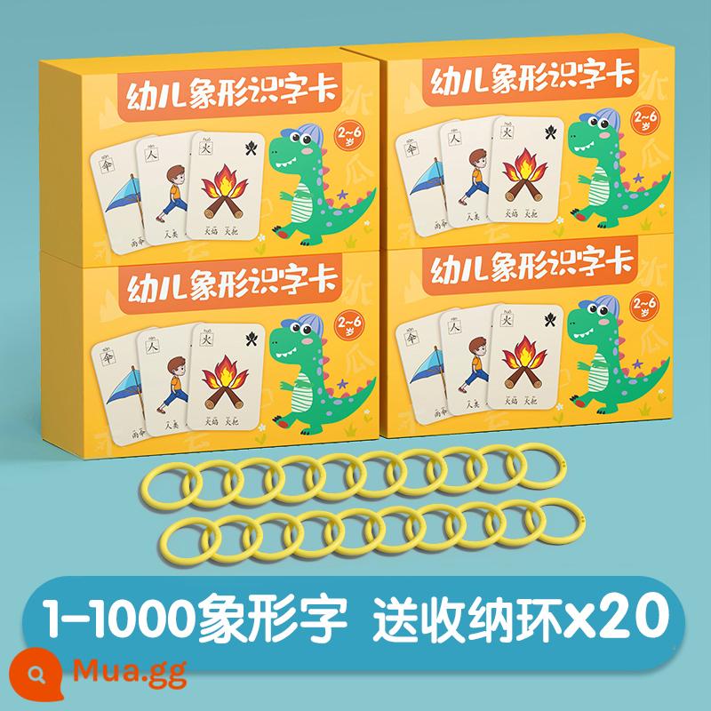 Thẻ học chữ mẫu giáo 3000 từ Khai sáng bé nhìn tranh nhận biết chữ tượng hình chữ Hán thẻ học giáo dục sớm trọn bộ - 1-1000 chữ tượng hình [4 hộp dày] đi kèm 20 vòng lưu trữ