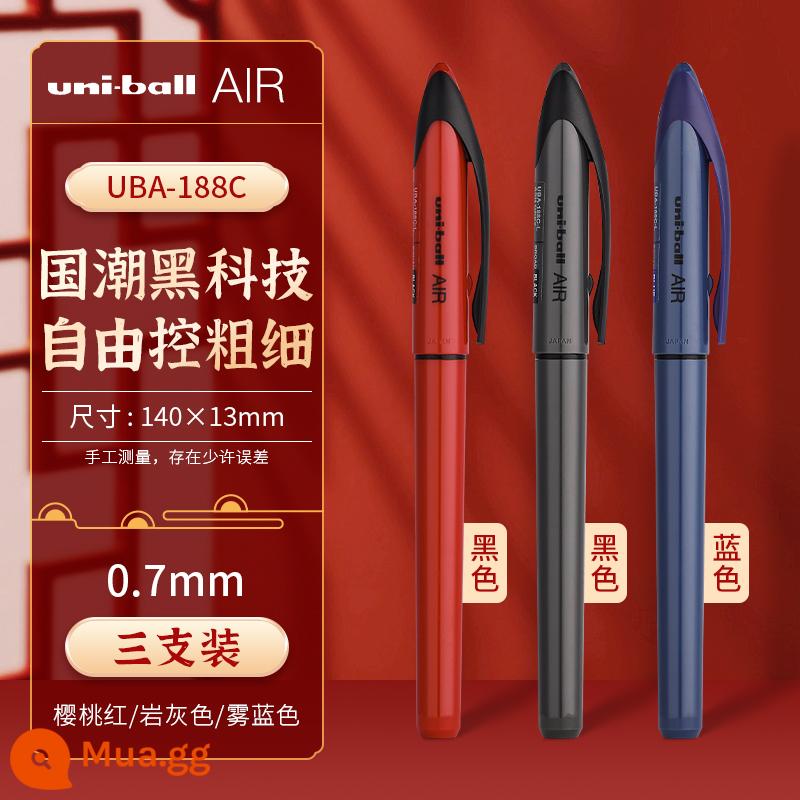 Nhật Bản uniball Mitsubishi bút công nghệ màu đen UBA-188C quốc triều chữ ký màu giới hạn bút dạng lỏng thẳng gốc nước AIR Free mực điều khiển màu đen bút gel công nghệ 0,7/0,5 văn phòng kinh doanh - [3 cái] Đỏ anh đào 1 xám đá 1 xanh sương mù 1-0,7