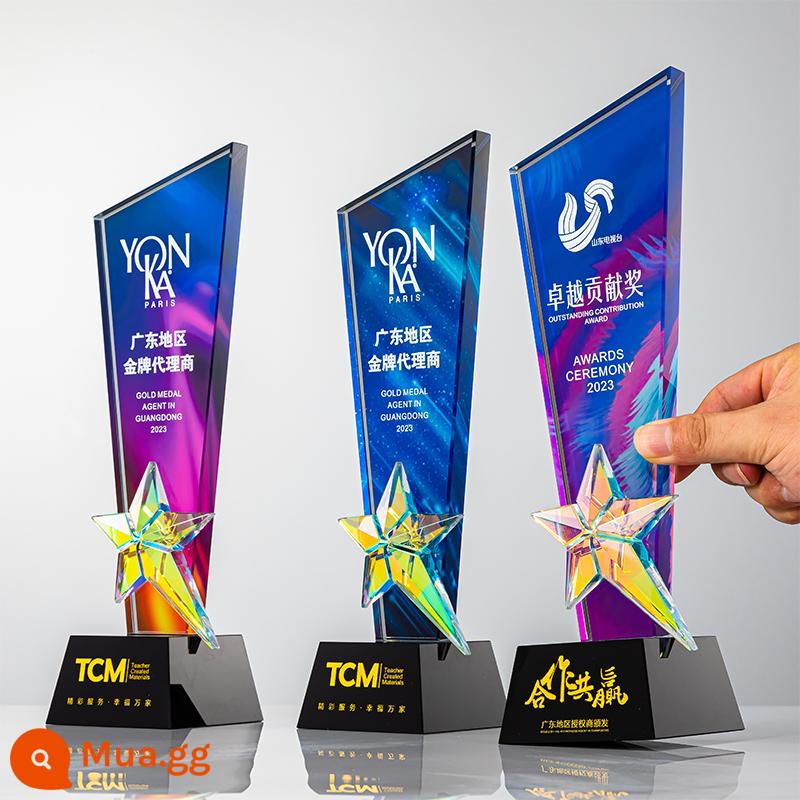 Crystal Trophy Tùy chỉnh Cuộc thi Hội nghị thường niên Pentagram High -New - Mạ màu năm sao