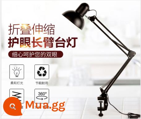 Miễn phí vận chuyển cánh tay dài đèn tường gấp đa chức năng treo tường kép đèn bàn bảo trì đèn đọc sách để bàn không cần cắm dây loại - Clip-on màu đen (không có bóng đèn)