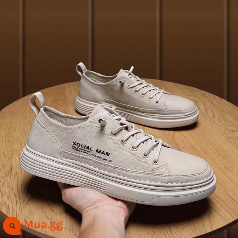 Giày Nam Công Sở 2023 Mới Thu Đông Slip-on Thể Thao Đế Bằng Nam Da Giày Da Đa Năng Chống Thấm Nước Hợp Thời Trang - Khaki (kiểu dáng thoải mái)