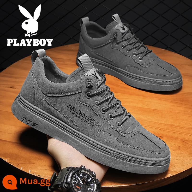 Giày Nam Playboy 2022 Mới Giày Hợp Thời Trang Mùa Đông Da Đế Mềm Thể Thao Giày Da Nam Sneakers - xám