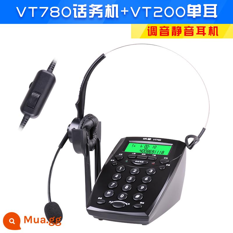 Hangpu VT780 tai nghe điện thoại dịch vụ khách hàng tai nghe outcall điện thoại cố định gắn trên đầu điều hành điện thoại pin cơ điện chuyên dụng - Điện thoại có dây VT780 + Bộ tai nghe điều chỉnh một tai VT200 = 78 tệ