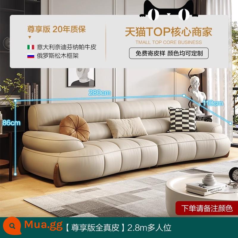 Sofa da Carlsle phong cách kem phòng khách căn hộ nhỏ ánh sáng sang trọng hiện đại lớn ngồi sâu phím đàn piano sofa da cong - [Phiên bản độc quyền Full Da thật-Màu Khaki] Sức chứa chỗ ngồi hơn 2,8 mét