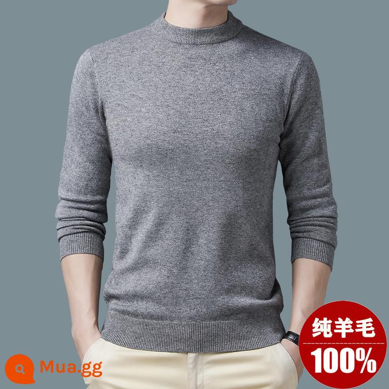 Ordos Thu Đông 100% Nguyên Chất Áo Len Nam Cổ Cao Nửa Áo Len Dày Ấm Dệt Kim Cashmere Lưng - xám/cổ tròn