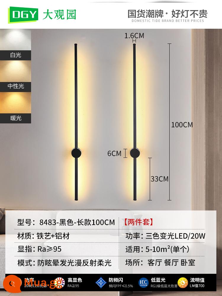 Đèn tường phòng ngủ đèn ngủ tối giản dải tuyến tính đèn tối giản hiện đại Bắc Âu led nền phòng khách đèn tường 002 - [Nguồn bảo vệ mắt] Đen - bản dài - 100CM - đèn đổi màu 3 màu - bộ 2 món [giảm giá khi mua một lần]