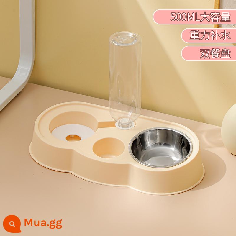 Bát cho mèo Bát đôi bằng gốm Bát uống nước tự động Lưu vực thức ăn cho mèo Pet Dog Bowl Bát cơm cho mèo uống nước cho ăn Một bát - [Mẫu cơ bản] Đặc biệt dành cho mèo con-Bát thép không gỉ-Màu be