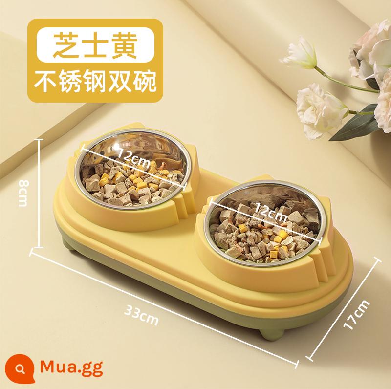 Bát cho mèo Bát đôi bằng gốm Bát uống nước tự động Lưu vực thức ăn cho mèo Pet Dog Bowl Bát cơm cho mèo uống nước cho ăn Một bát - Màu vàng phô mai (tô đôi inox)