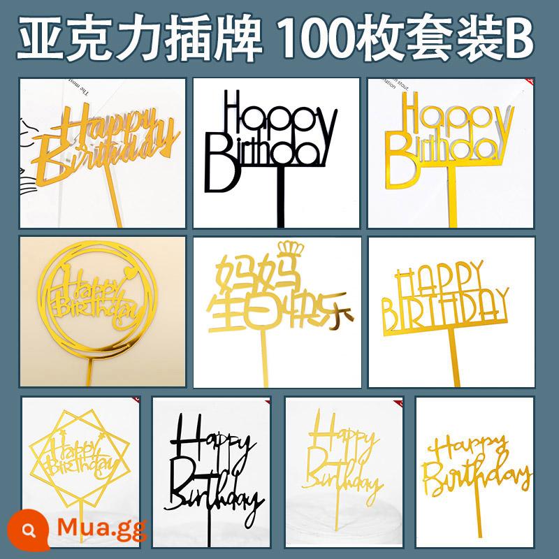 Bộ 50 Acrylic Thẻ Cắm Happy Trang Trí Bánh Cắm Cờ Cắm Trang Trí Lưới Đỏ Đảng Món Tráng Miệng Bàn - Bộ 100 chi tiết acrylic màu đen B