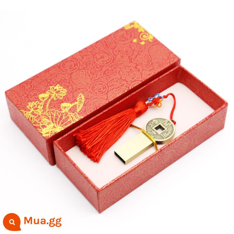 Ruyi 64G Đĩa U Doanh Nghiệp 32/16/8G Tùy Chỉnh Logo Phong Cách Trung Hoa Doanh Nghiệp Quà Cưới Sáng Tạo đèn LED Cổng USB - ③②g Đồng Xu-Hộp Màu Đỏ