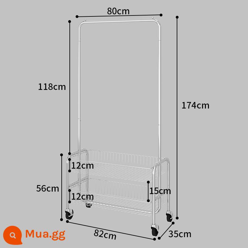 Màn hình hiển thị cửa hàng quần áo di động đứng trên sàn đặc biệt của phụ nữ treo màn hình quần áo có bánh xe mua sắm xe đẩy giá - Model hai lớp 80 [Bánh xe TPR]