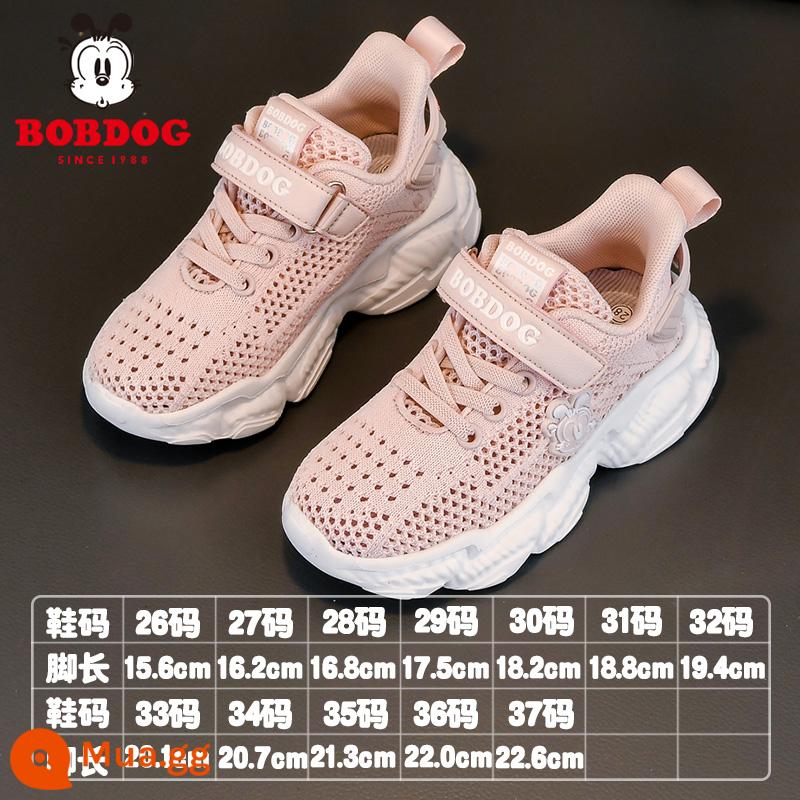 Giày bé gái Bobbean mẫu xuân thu giày lưới chống trượt giày lưới thoáng khí đế mềm giày daddy giày thể thao trẻ em nhẹ - Quả hồng 23031 mạng đơn