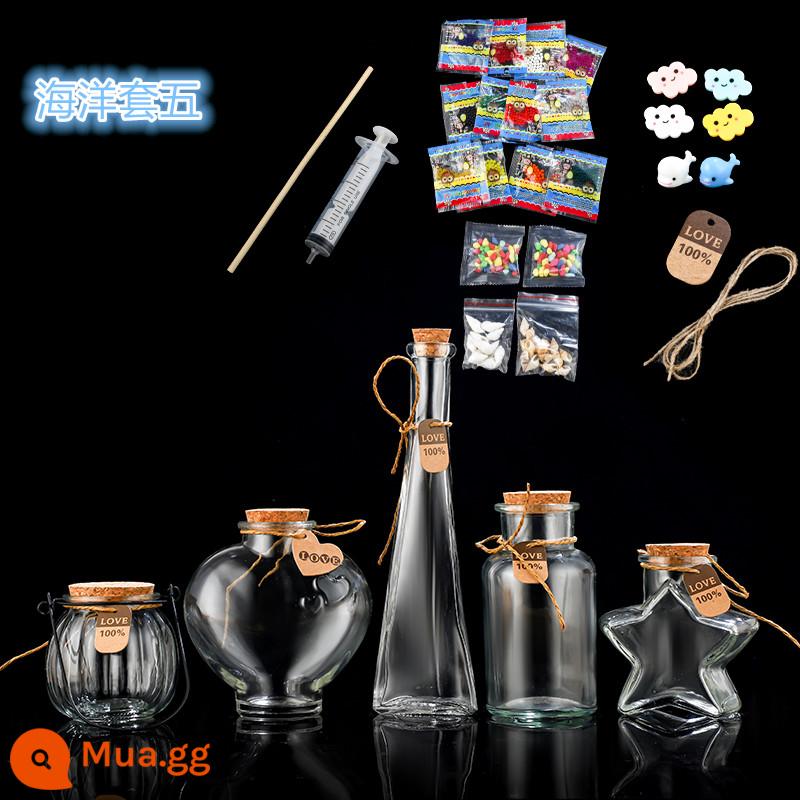 miễn phí vận chuyển sáng tạo diy đại dương chai nút chai trong suốt chai thủy tinh trôi chai cầu vồng chai wish chai star chai chất liệu - Gói Đại Dương Nâu 5