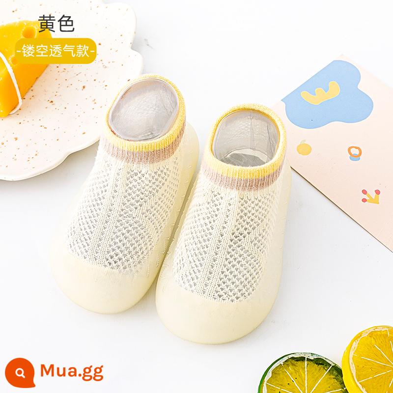 Jingqi Cho Bé Tập Đi Giày Cho Bé Mùa Thu Giày Sandal Đế Mềm Trong Nhà Bé Trai Và Bé Gái 6 Đến 12 Tháng Tất Lưới Bao Giày - Mẫu vải cotton dệt kim thoáng khí loại A màu vàng rỗng