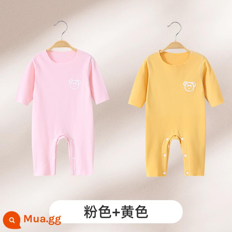 Jingqi Quần Áo Trẻ Em Mùa Thu Đông Đức Nhung Jumpsuit Sưởi Ấm Cho Bé Ấm Đáy Bộ Đồ Ngủ Sơ Sinh Bộ - hồng + vàng