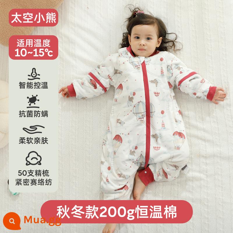 Túi ngủ cho bé Jingqi mùa xuân, mùa thu và mùa đông kẹp tóc trẻ em cotton chống đá chăn dày xẻ chân cho bé cotton nguyên chất phổ biến cho tất cả các mùa - Phong cách dày mùa thu đông [nhiệt độ không đổi - nhiệt độ phòng khuyến nghị 10-15oC] gấu không gian