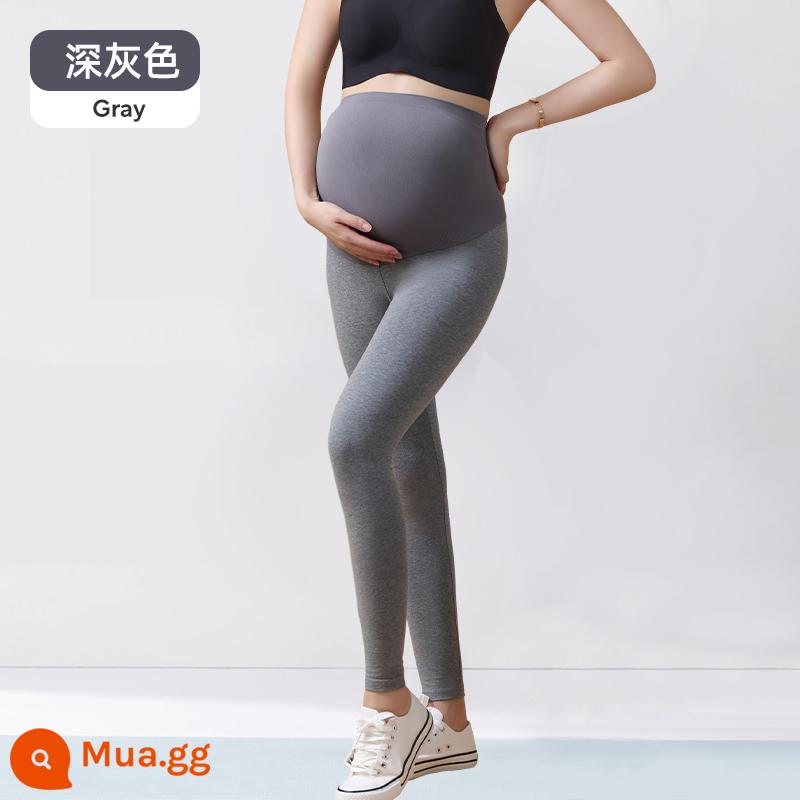 Jingqi quần bên trong của phụ nữ mang thai mùa thu và mùa đông mặc bên ngoài cotton nguyên chất mùa đông cộng với nhung dày kích thước lớn quần phụ nữ mang thai quần áo mùa đông nhỏ - Xám đậm [thân thiện với làn da và thoải mái, chăm sóc bụng bầu]