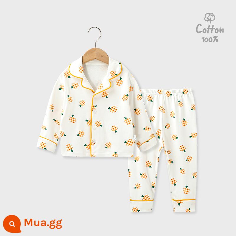 Jingqi Bộ Đồ Ngủ Trẻ Em Bé Gái Xuân Thu Cotton Nguyên Chất Homewear Bé Trai Mới 2023 Cotton Ấm Áo Khoác Ngoài Phù Hợp Với - quả dứa