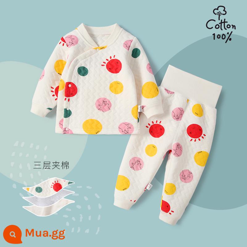 Jingqi Giữ Nhiệt Cho Bé Bộ Đồ Lót Dài Tay Cotton Quần Áo Mùa Thu Vệ Sinh Quần Sơ Sinh Trẻ Em Đáy Cotton Phù Hợp Với - mặt trời