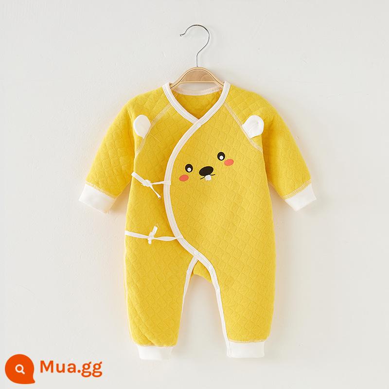 Jingqi bé sơ sinh quần áo mùa thu và mùa đông 0-3 tháng bé jumpsuit bông ấm áp romper quần áo mùa đông - màu vàng