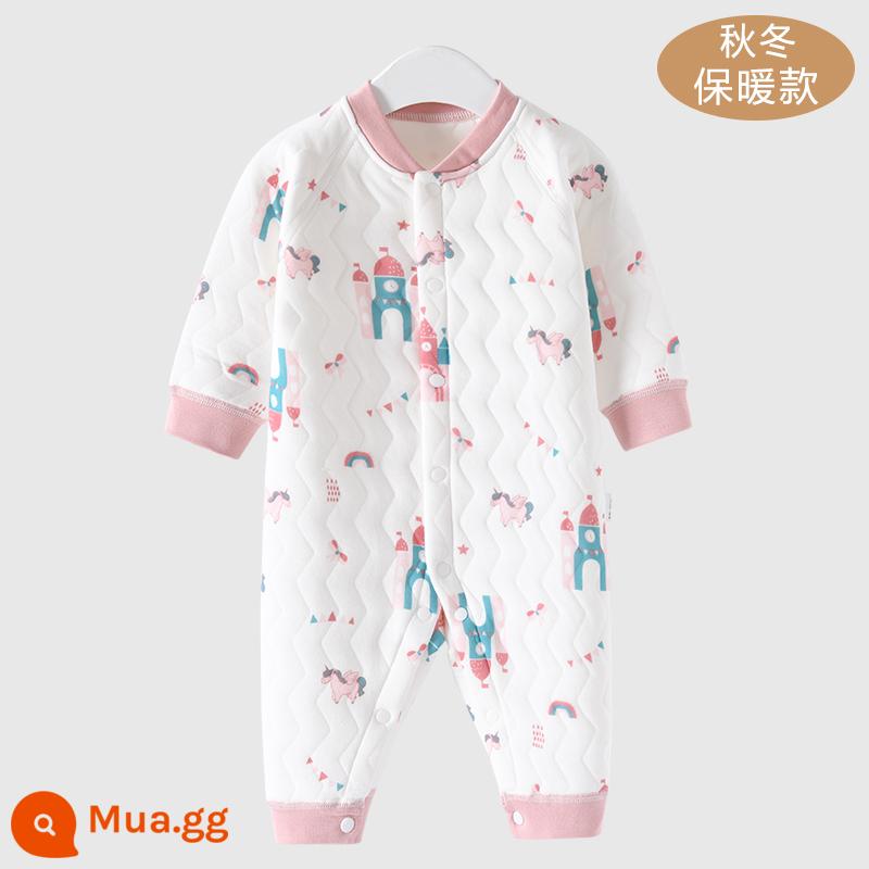 Jumpsuit cho bé mùa thu và mùa đông mô hình chần bông ấm áp đầu mùa thu quần áo sơ sinh mùa thu cho bé mùa thu dày phù hợp với - Hồng