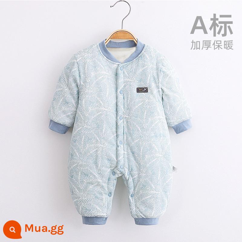 Jingqi quần áo trẻ em mùa thu và mùa đông bông ấm quần áo sơ sinh áo liền quần cotton nguyên chất áo liền quần bé dày quần áo mùa đông - lá lớn màu xanh