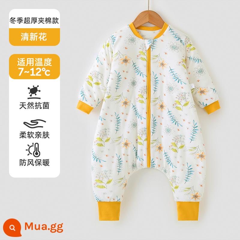 Túi ngủ cho bé Jingqi mùa xuân, mùa thu và mùa đông kẹp tóc trẻ em cotton chống đá chăn dày xẻ chân cho bé cotton nguyên chất phổ biến cho tất cả các mùa - Mẫu chần bông cực dày vào mùa đông - chống gió và ấm áp - nhiệt độ phòng khuyến nghị 7-12oC - hoa tươi