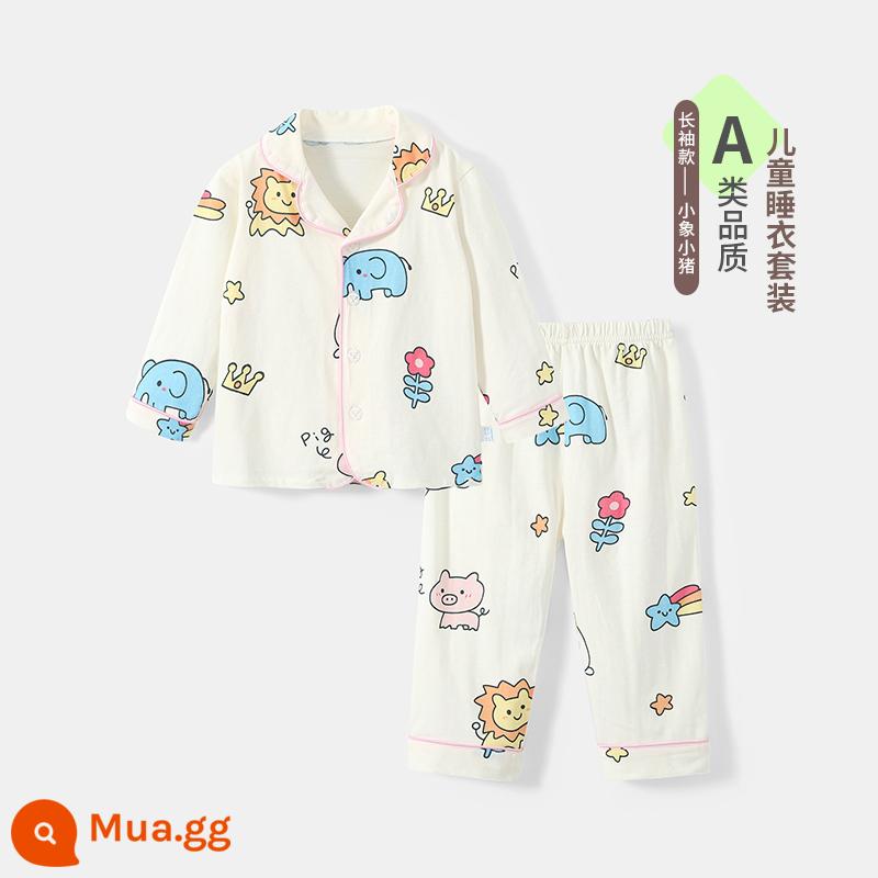 Jingqi Bộ Đồ Ngủ Trẻ Em Bé Gái Xuân Thu Cotton Nguyên Chất Homewear Bé Trai Mới 2023 Cotton Ấm Áo Khoác Ngoài Phù Hợp Với - con voi nhỏ con lợn nhỏ