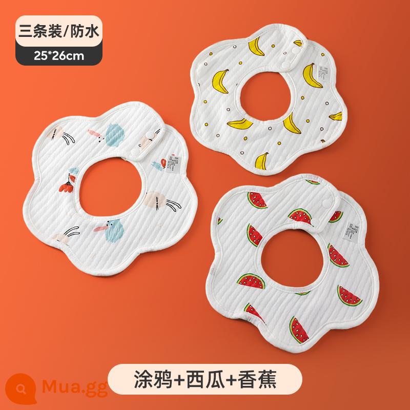 Jingqi nước bọt khăn Yếm cho bé cotton chống thấm sơ sinh nam Yếm cho bé túi nước bọt có thể xoay được mùa thu đông - [Bộ ba] Graffiti 6 lớp cotton nguyên chất + dưa hấu + chuối